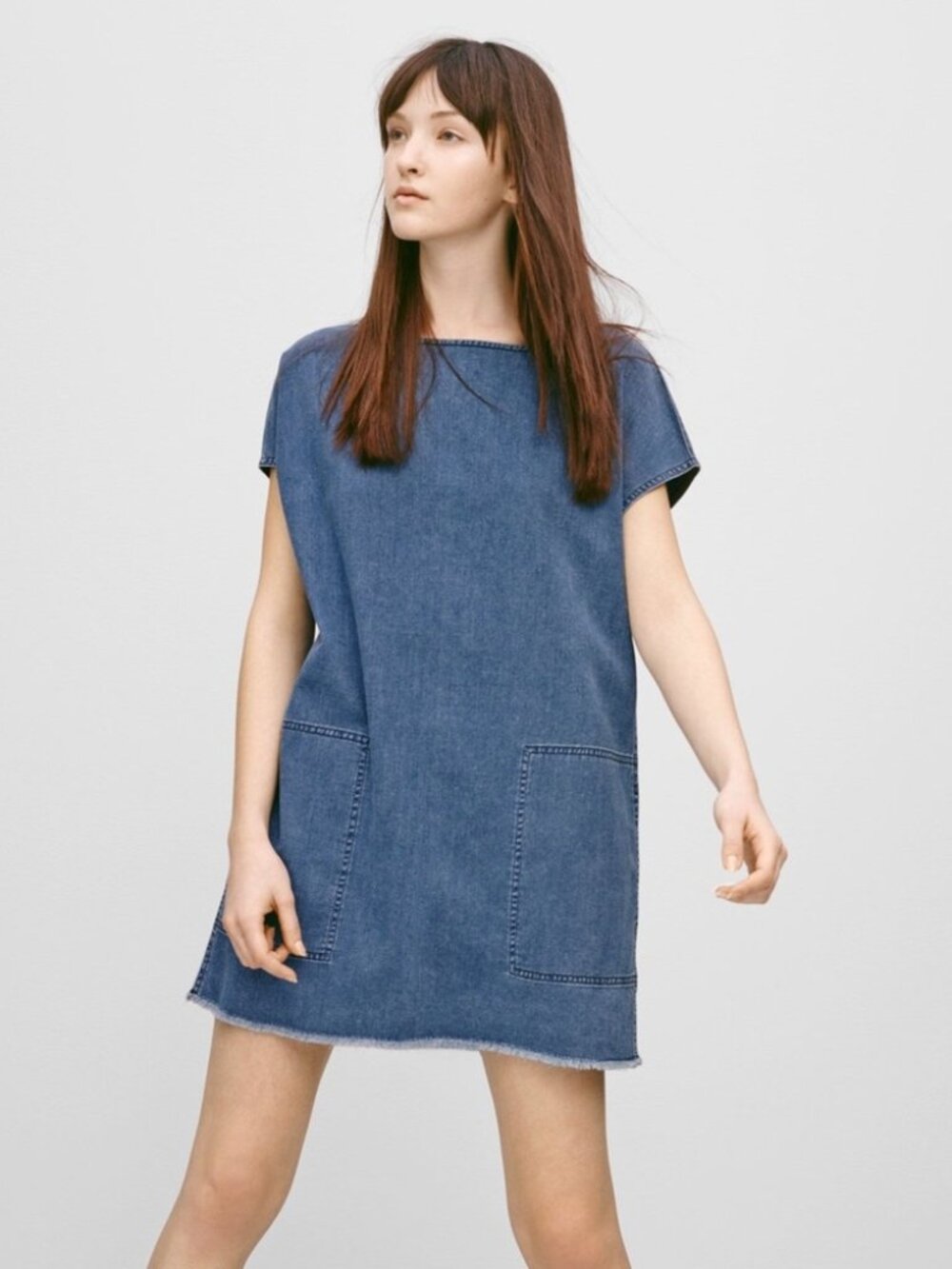 Aritzia Wilfred Nori Blue Denim Shift Mini Dress Size S